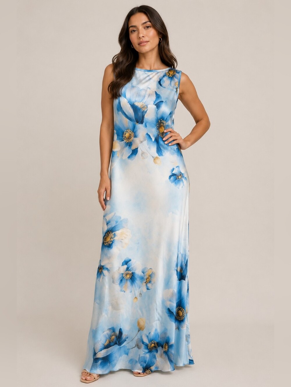Bebe - NWT - Blue Watercolor Floral Maxi Dress